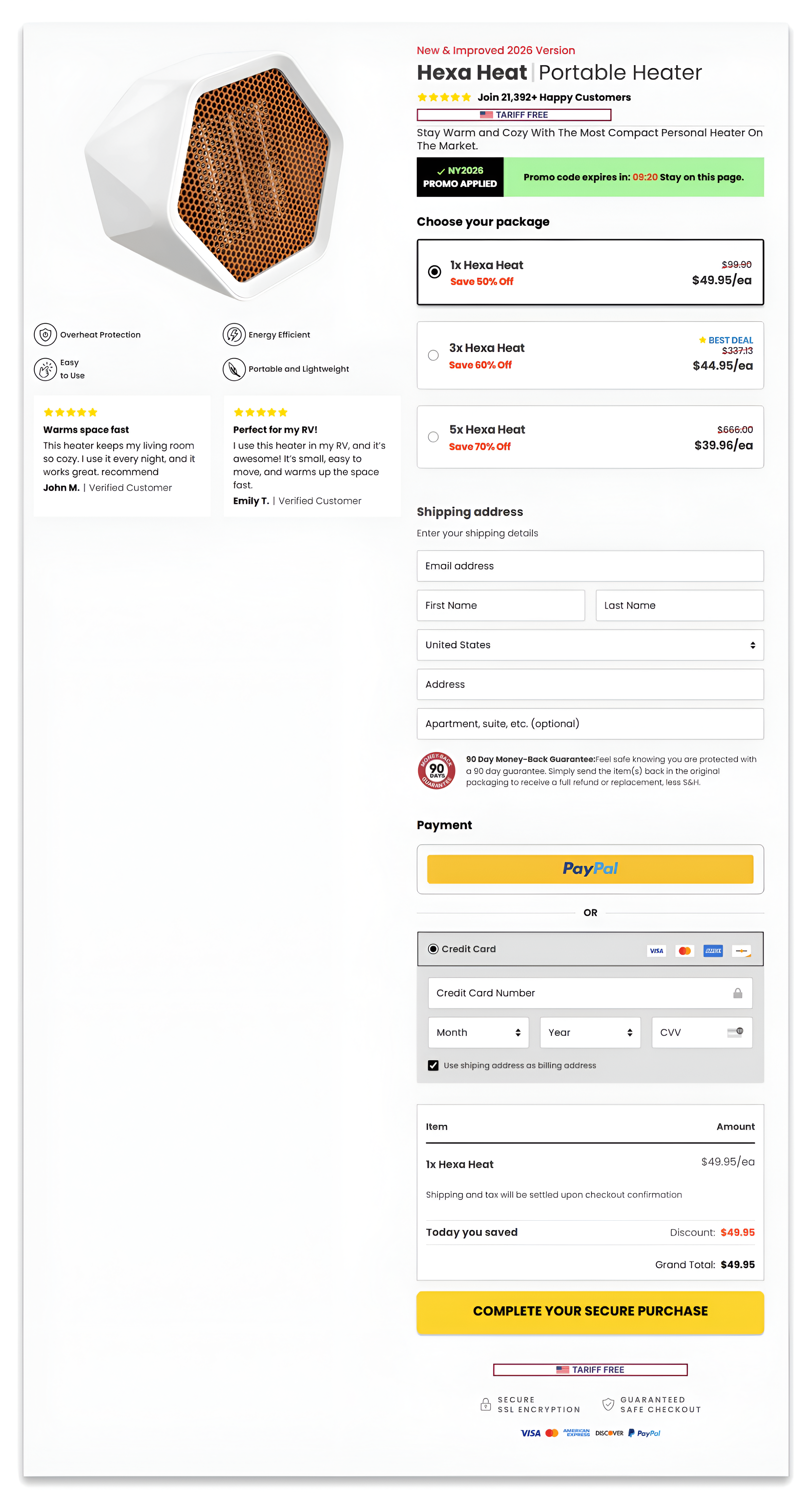 Hexa Heat checkout page